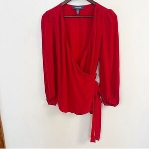 Modcloth As We're Wrapping Up Red Long Sleeve Blouse Size XS NEW Tie Waist